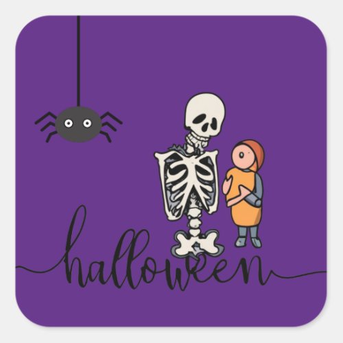 Halloween Skeleton and a boy Square Sticker