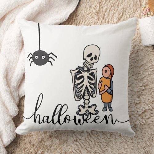 Halloween Skeleton and a boy Throw Pillow