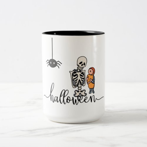 Halloween Skeleton and a boy Two_Tone Coffee Mug