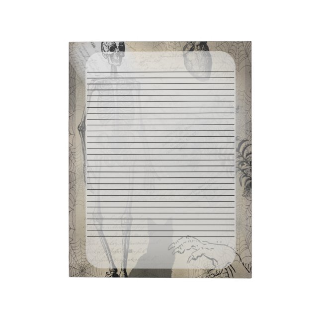 Halloween Skeleton and Black Cat Vintage Ephemera Notepad (Rotated)