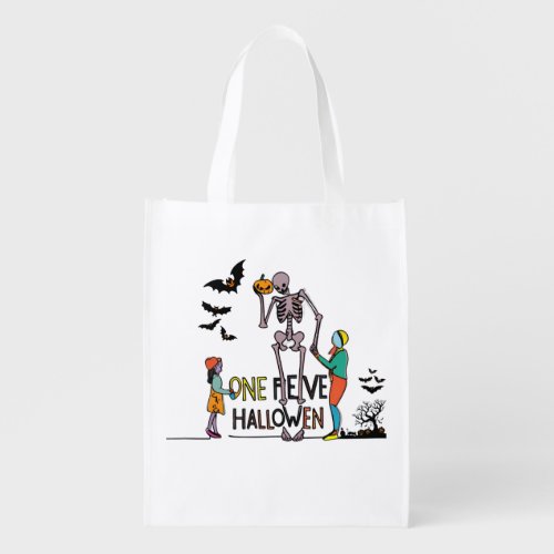Halloween Skeleton and Friends Grocery Bag