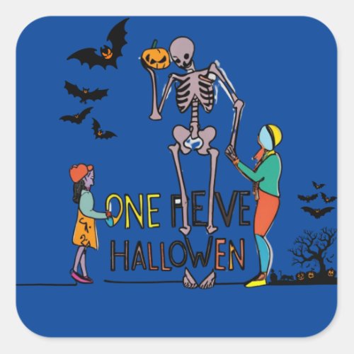 Halloween Skeleton and Friends Square Sticker