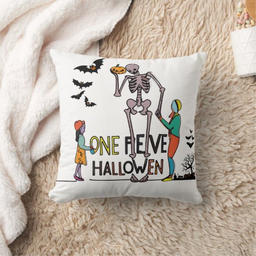 Halloween Skeleton and Friends Throw Pillow