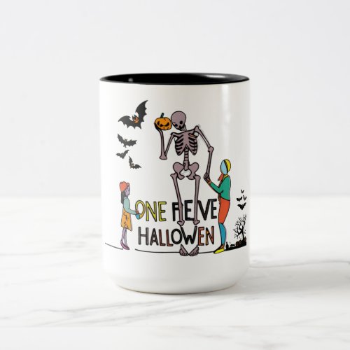 Halloween Skeleton and Friends Two_Tone Coffee Mug
