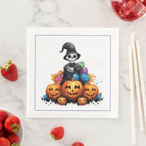 Halloween Skeleton and Pumpkin Dinner Napkin