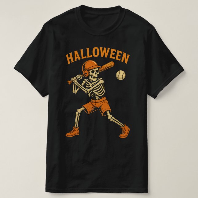 Halloween Skeleton Baseball Tee (Design Front)