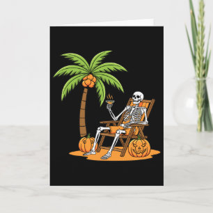 Halloween Skeleton Beach Vacation Palm Tree Pumpki Card