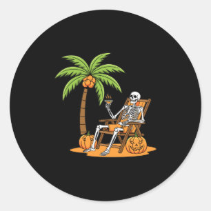 Halloween Skeleton Beach Vacation Palm Tree Pumpki Classic Round Sticker