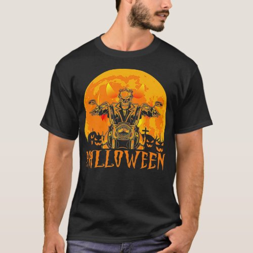 Halloween Skeleton Biker Undead Motorcycle Biking  T_Shirt