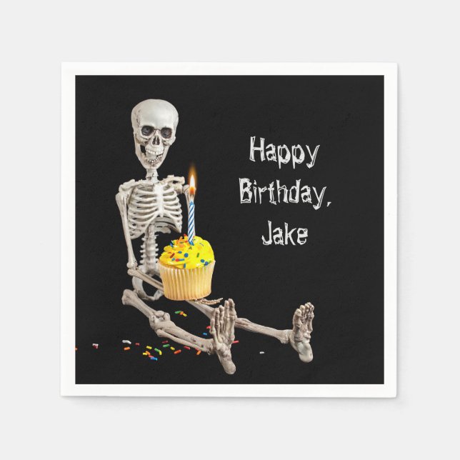 Halloween Skeleton Birthday with Name Napkins (Front)