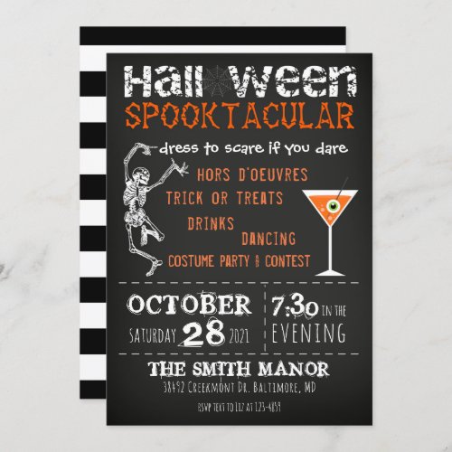 Halloween Skeleton Black Orange Party Invitation