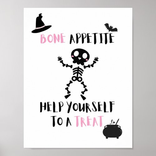 Halloween skeleton Bone Appetite porch door candy Poster