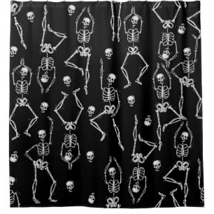 halloween skeleton bones macabre sinister skulls shower curtain