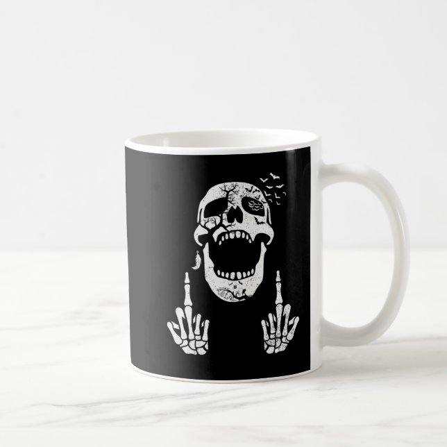 Halloween Skeleton Bones Middle Finger Skull Men W Coffee Mug (Right)