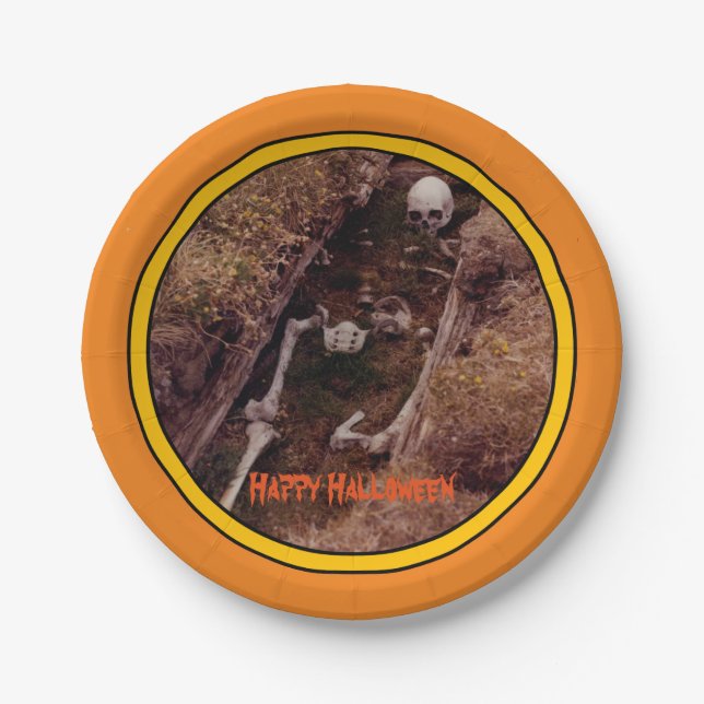 Halloween Skeleton Bones Scary Photo Designed Paper Plates (Front)