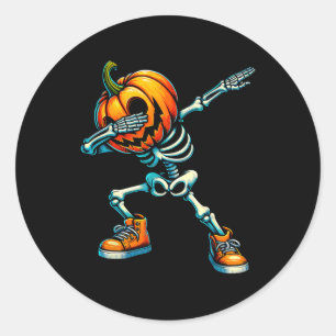 Halloween Skeleton Boys Trick Treat Funny Pumpkin  Classic Round Sticker