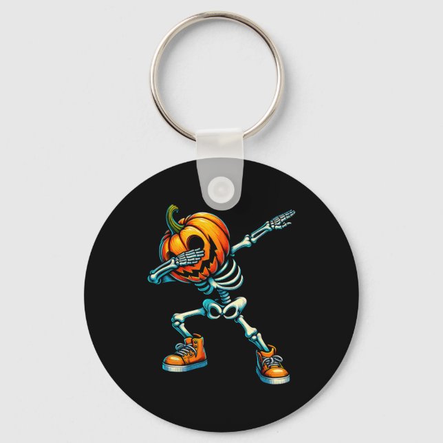 Halloween Skeleton Boys Trick Treat Funny Pumpkin  Keychain (Front)