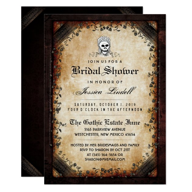 Halloween Skeleton Brown Gothic Bridal Shower Invitation
