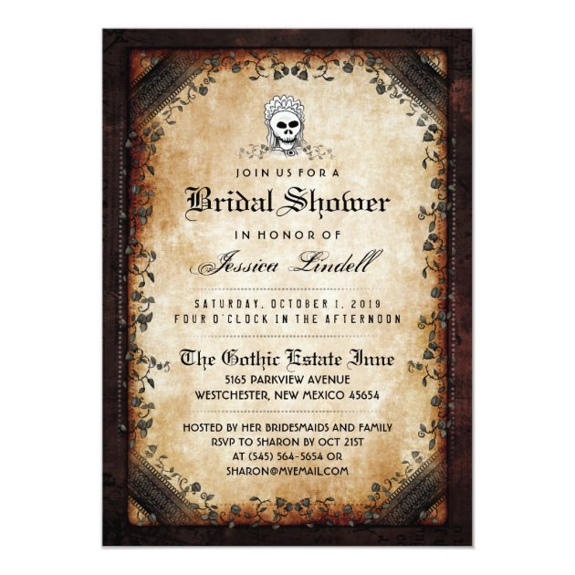 Halloween Skeleton Brown Gothic Bridal Shower Invitation