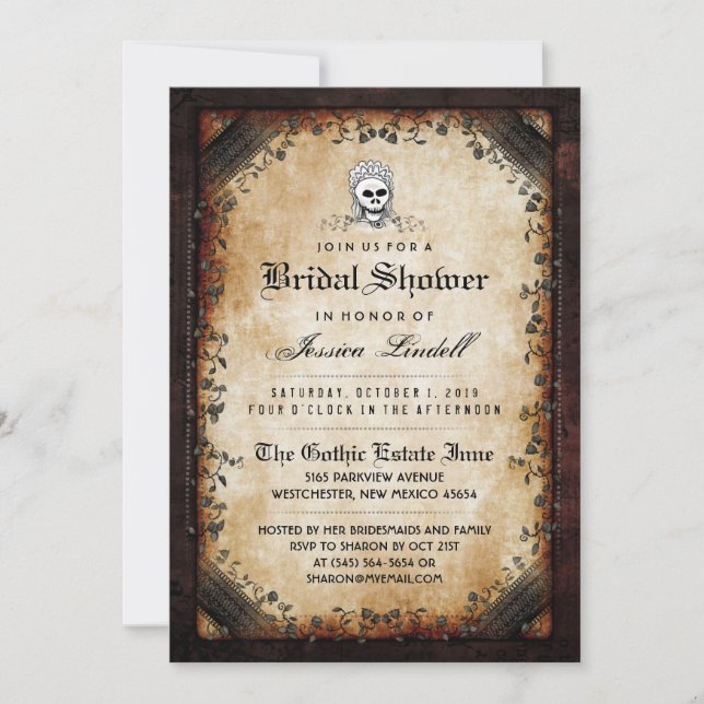 Halloween Skeleton Brown Gothic Bridal Shower Invitation (Front)