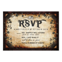 Halloween Skeleton Brown Gothic Wedding RSVP Card