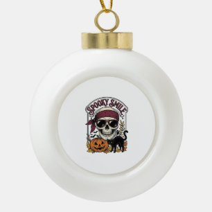 Halloween Skeleton Cat Vintage Pumpkin Graphic_1 Ceramic Ball Christmas Ornament
