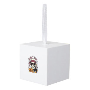 Halloween Skeleton Cat Vintage Pumpkin Graphic_1 Cube Ornament