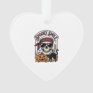 Halloween Skeleton Cat Vintage Pumpkin Graphic_1 Ornament