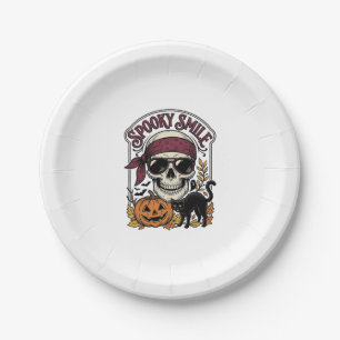 Halloween Skeleton Cat Vintage Pumpkin Graphic_1 Paper Plates