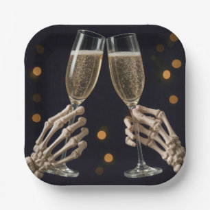 Halloween Skeleton Champagne Toast Paper Plates