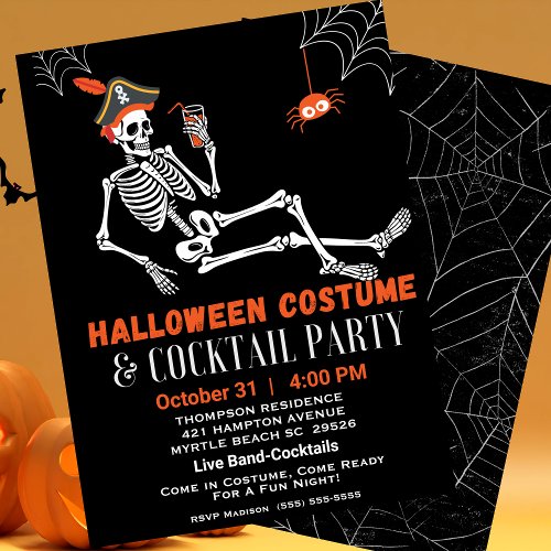 Halloween Skeleton Costume and Cocktail Party Invitation