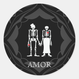 Halloween Skeleton Couple Bride & Groom Classic Round Sticker