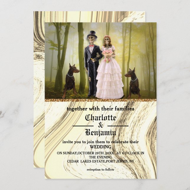 Halloween Skeleton Couple Gothic Wedding Invitation (Front/Back)