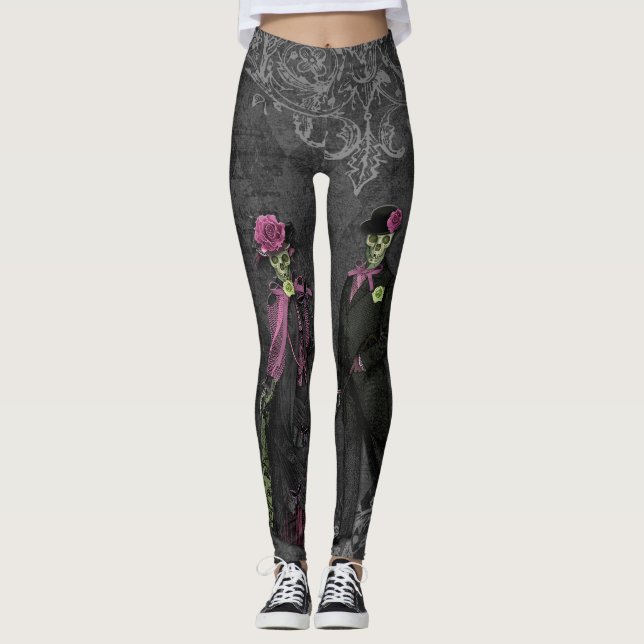 Halloween Skeleton Couple Leggings (Front)
