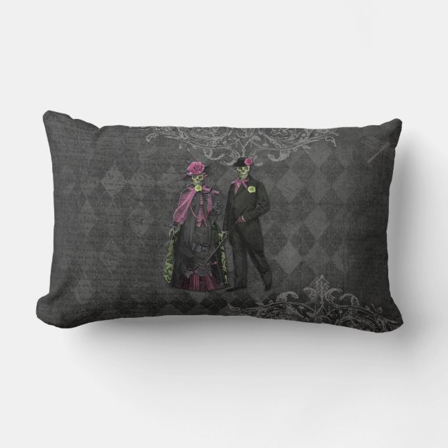 Halloween Skeleton Couple Lumbar Pillow (Front)