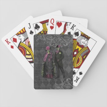 Halloween Skeleton Couple Playing Cards by GiftsGaloreStore at Zazzle