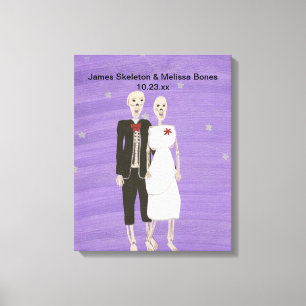 Halloween Skeleton Couple Wedding Wrapped Canvas Print