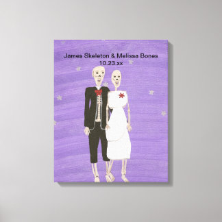 Halloween Skeleton Couple Wedding Wrapped Canvas Print