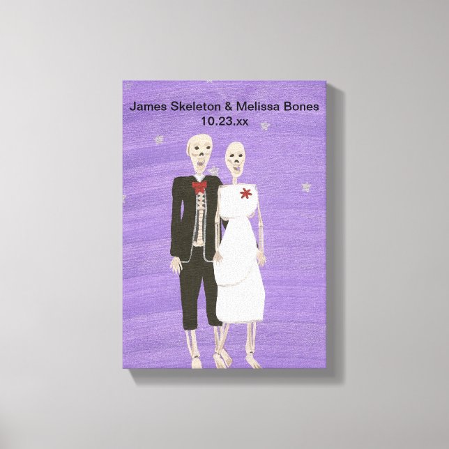 Halloween Skeleton Couple Wedding Wrapped Canvas Print (Front)