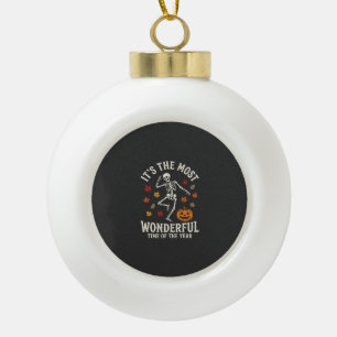Halloween Skeleton Dance Pumpkin Fall Ceramic Ball Christmas Ornament