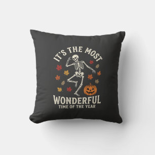 Halloween Skeleton Dance Pumpkin Fall Throw Pillow