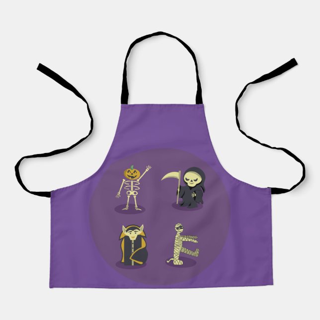 Halloween Skeleton Dracula Mummy Grim Reaper Apron (Front)
