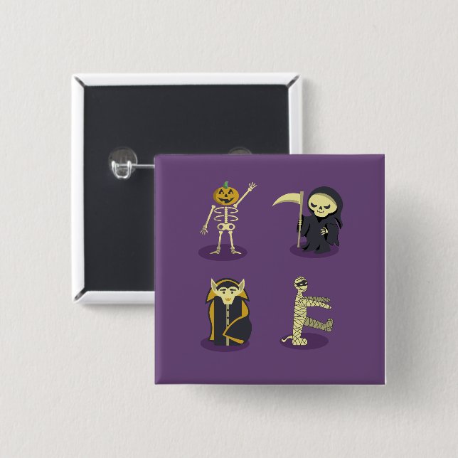 Halloween Skeleton Dracula Mummy Grim Reaper Button (Front & Back)