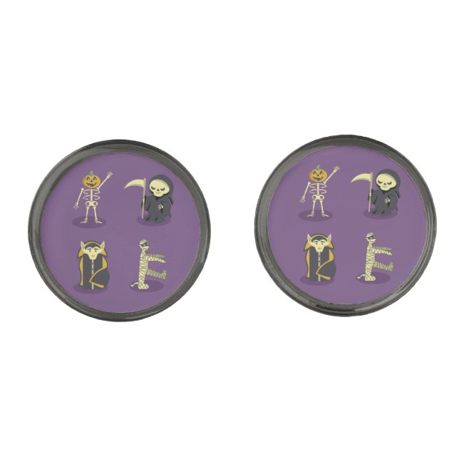 Halloween Skeleton Dracula Mummy Grim Reaper Cufflinks (Front)