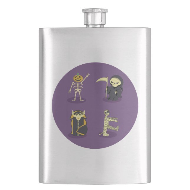 Halloween Skeleton Dracula Mummy Grim Reaper Flask (Front)