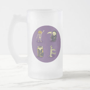 Halloween Skeleton Dracula Mummy Grim Reaper Frosted Glass Beer Mug