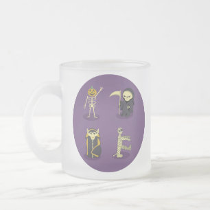 Halloween Skeleton Dracula Mummy Grim Reaper Frosted Glass Coffee Mug