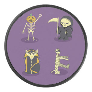 Halloween Skeleton Dracula Mummy Grim Reaper Hockey Puck