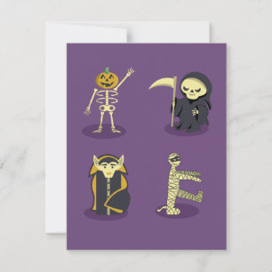 Halloween Skeleton Dracula Mummy Grim Reaper Invitation