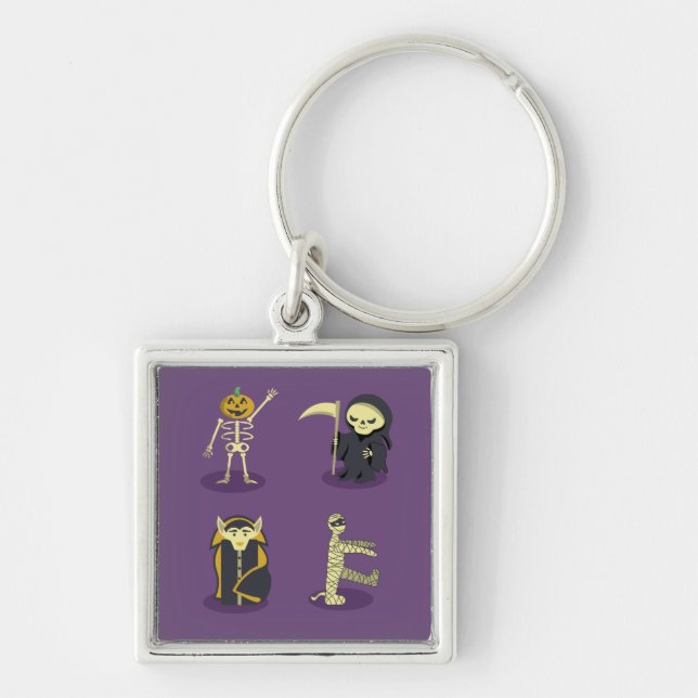 Halloween Skeleton Dracula Mummy Grim Reaper Keychain (Front)